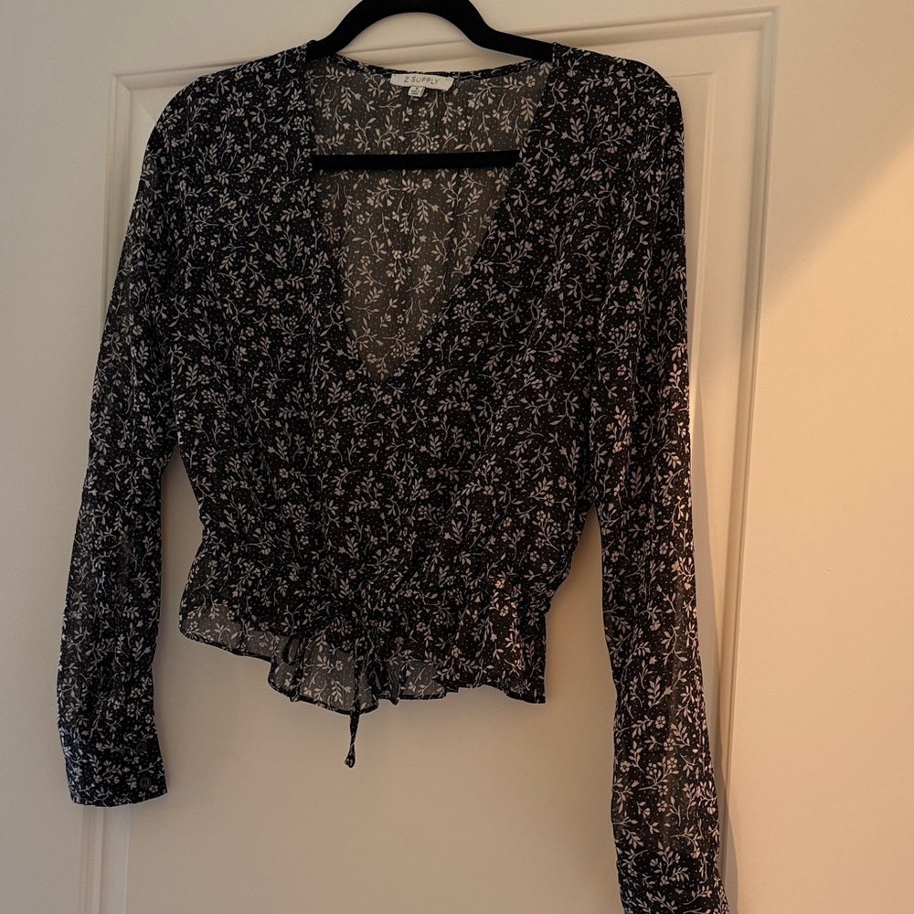 Z Supply Black Floral Sheer Blouse